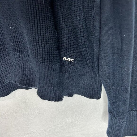 Michael Kors Navy Ribbed Mock Neck Long Sleeve 1/4 Zip Pullover Sweater Sz M - Picture 3 of 5
